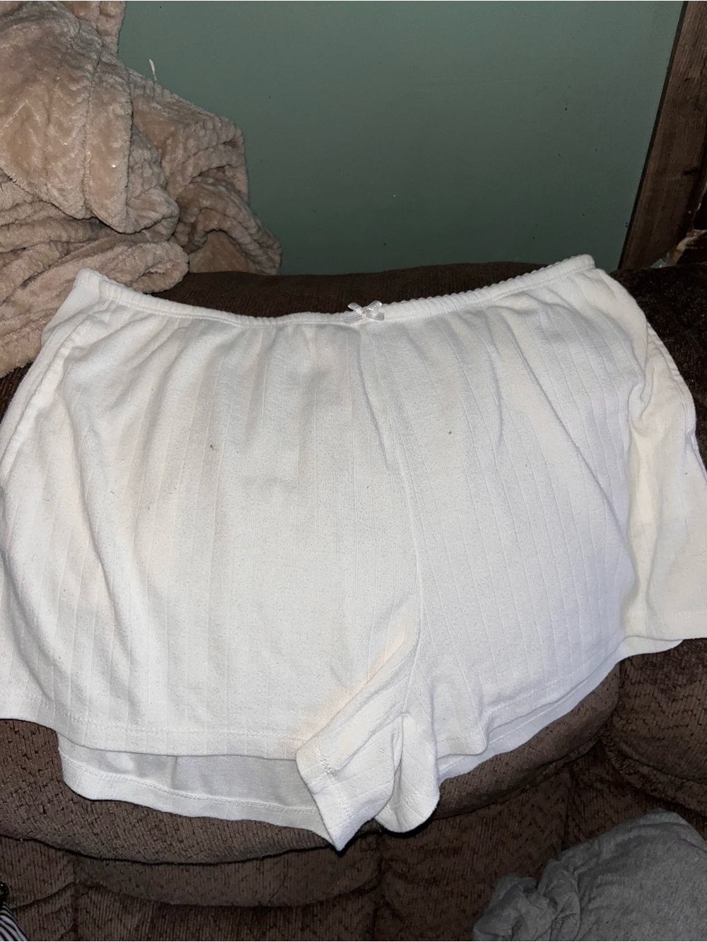 White Women's Cozy Rib-Knit Sleep Shorts w/ Matching Pants